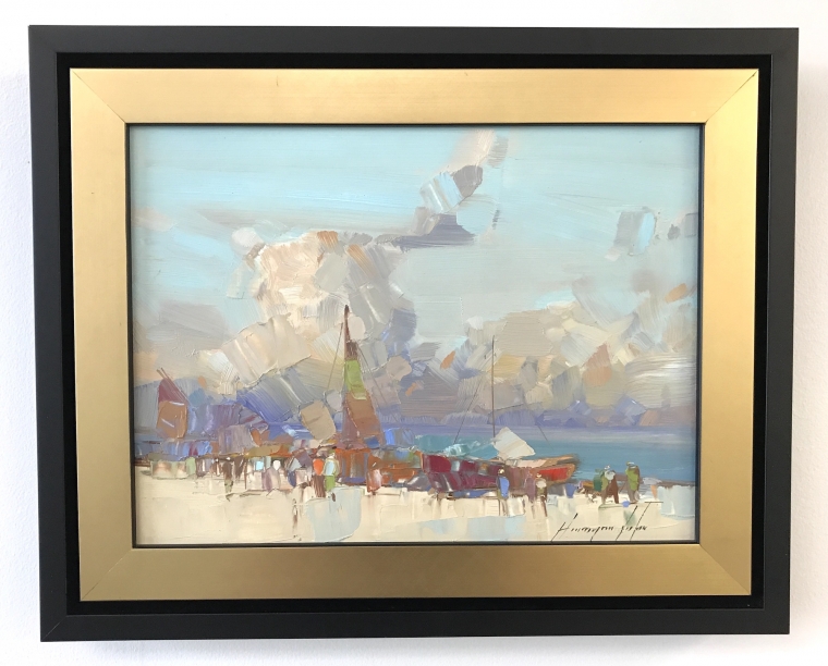 Harbor, Original oil Painting, Handmade artwork, Framed, Ready to Hang 